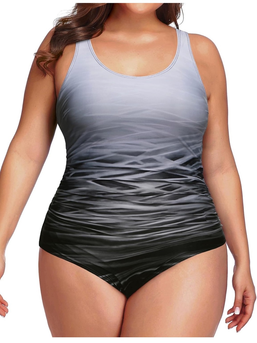 Plus Size One Piece Athletic Swimsuit Tummy Control Ruched 14W. 2959/bb13-1:v